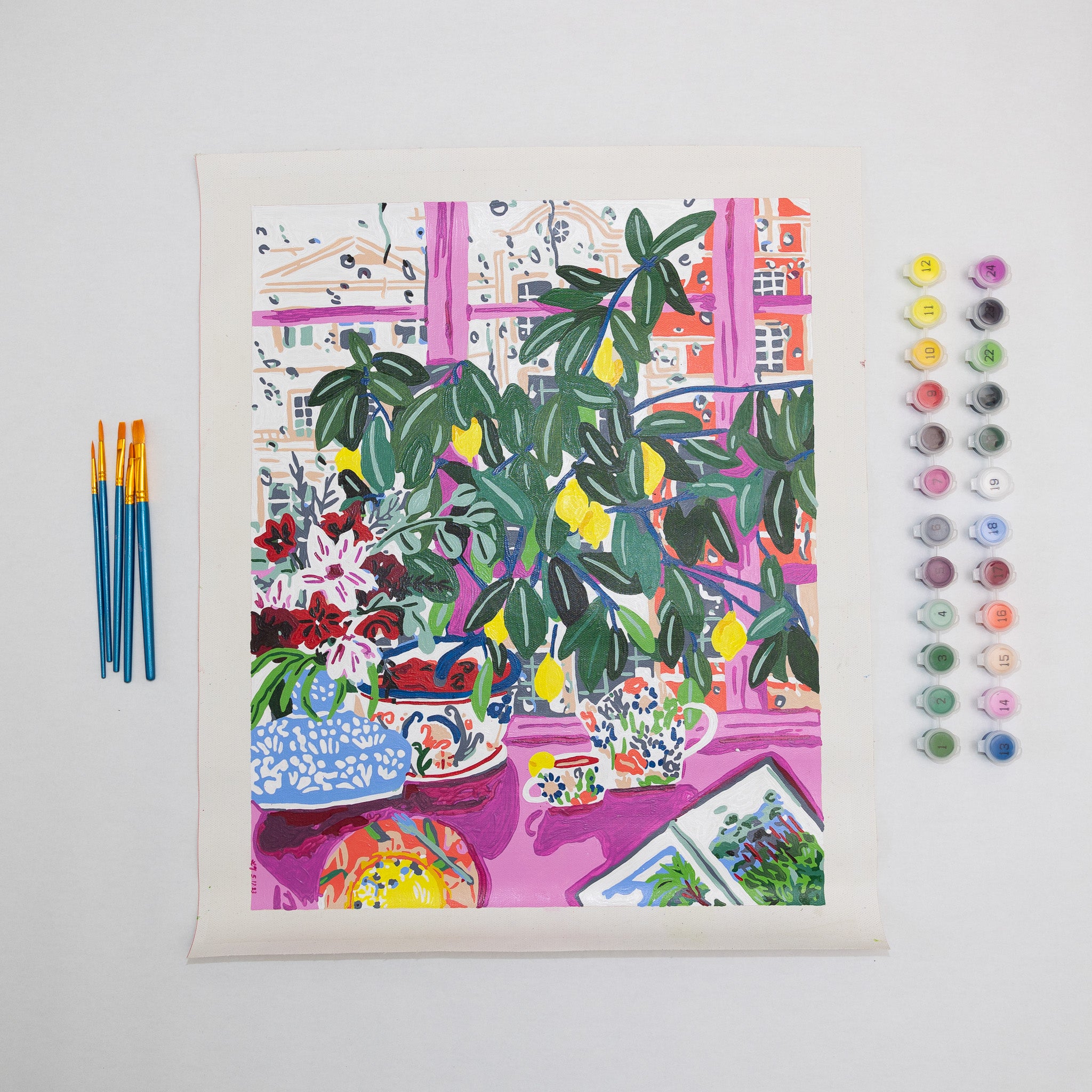 Tea on a Rainy Day Floral Still Life by Sarah Gesek Paint by Numbers Deluxe